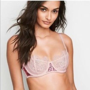 White lace pink sequin Victoria Secret Bra